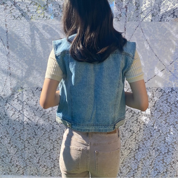 Vintage Biker Rockabilly Denim Pleather Vest. - Picture 9 of 12